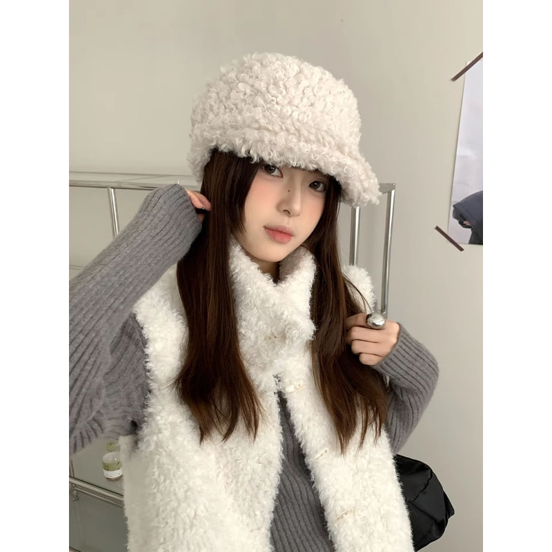 Korean Style Plush Warm Autumn Winter Womens Baseball Cap 3