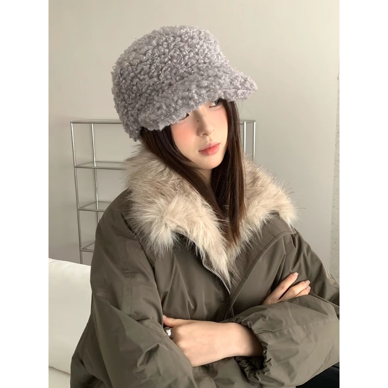 Korean Style Plush Warm Autumn Winter Womens Baseball Cap 4