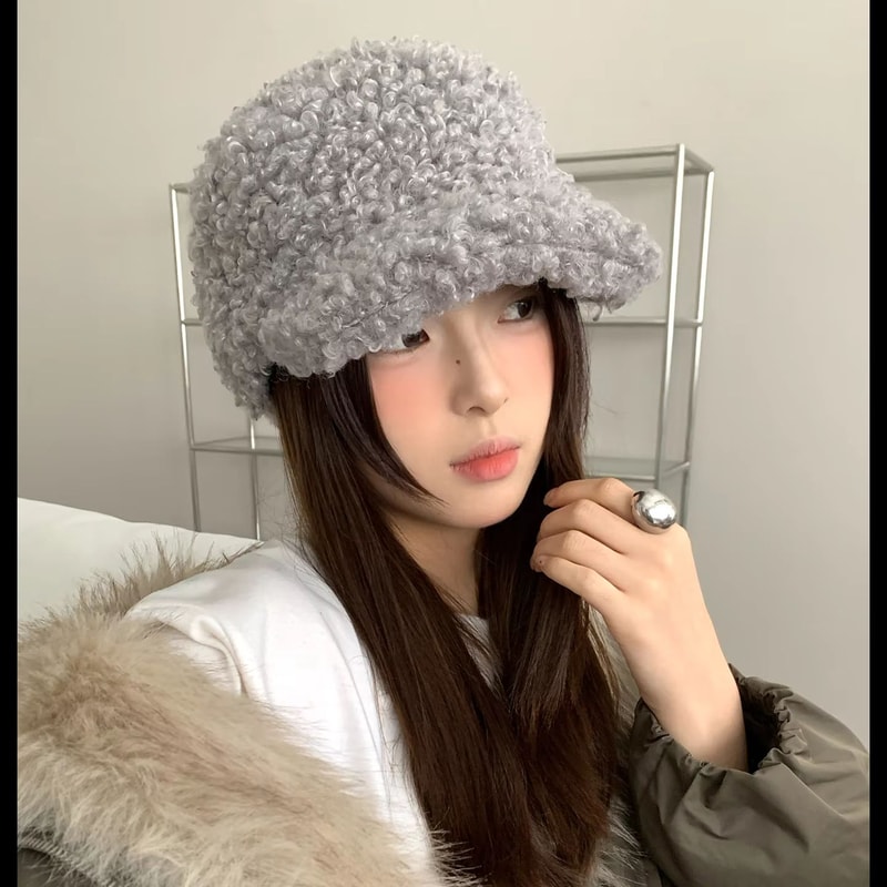 Korean Style Plush Warm Autumn Winter Womens Baseball Cap 5