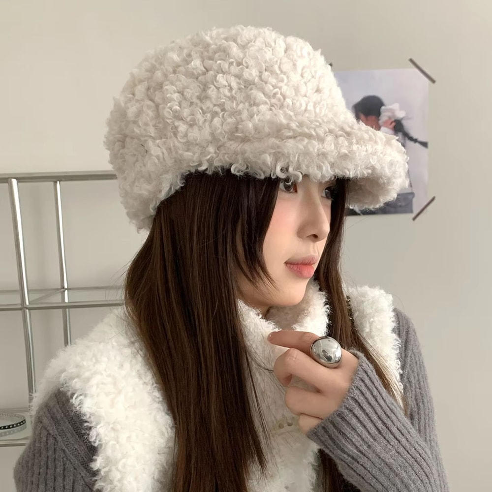 Korean Style Plush Warm Autumn Winter Womens Baseball Cap 6