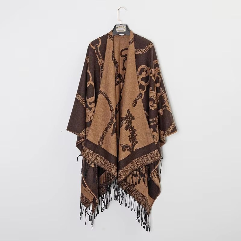 Luxury Jacquard Cashmere Poncho Cape Thick Unisex Travel Shawl Wrap 6