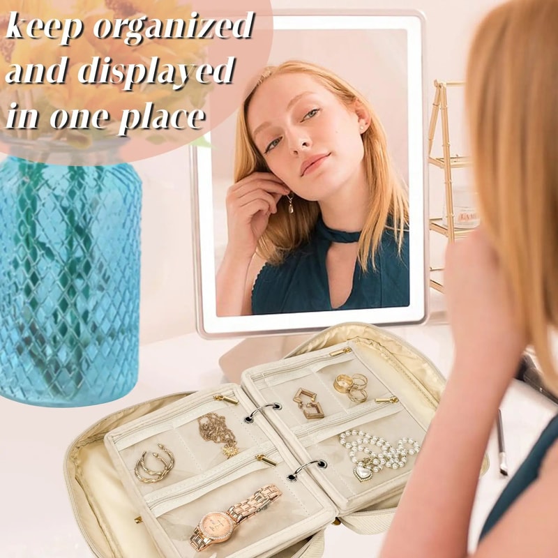 Travel Jewelry Organizer Book Binder With Clear Zipper Pouches And Velvet Pouch Set 3