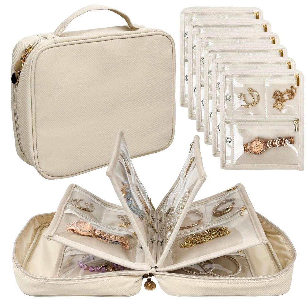 Travel Jewelry Organizer Book Binder With Clear Zipper Pouches And Velvet Pouch Set 6