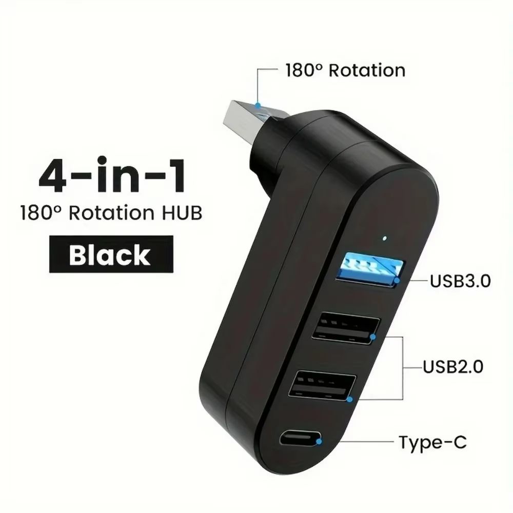 4 In 1 Rotating USB 30 Hub With Type C Port 180 Degree USB Splitter Expander4 In 1 Rotating USB 30 6