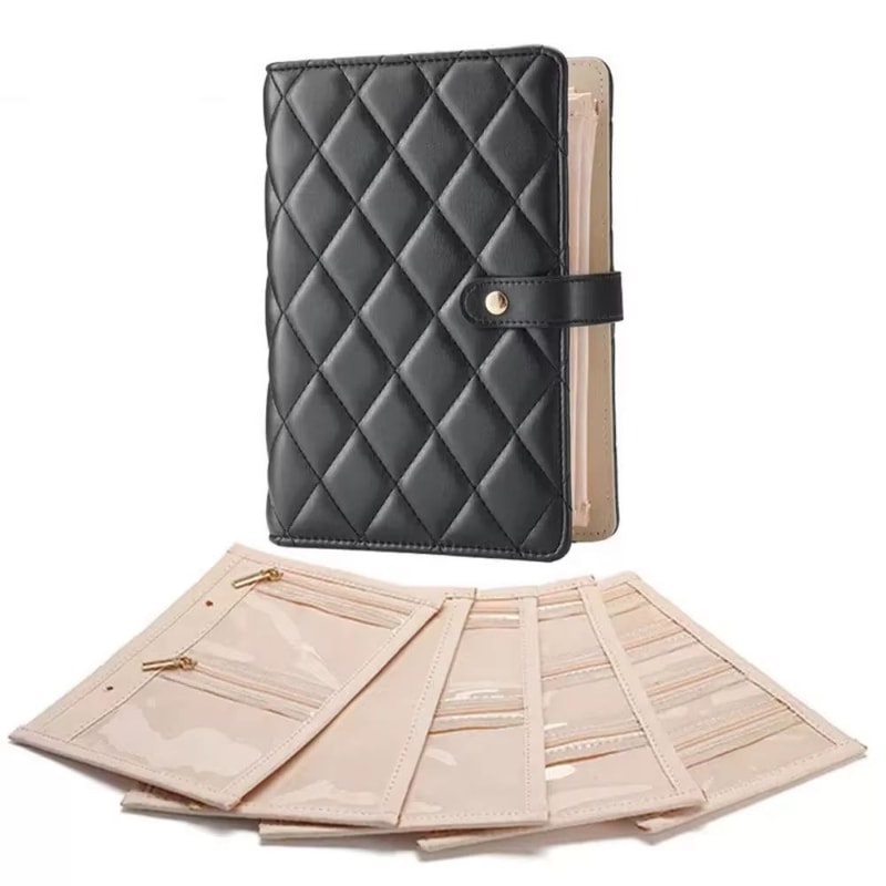 Travel Jewelry Organizer Book Ring Binder Jewelry Storage With Clear Zipper Pouches 7