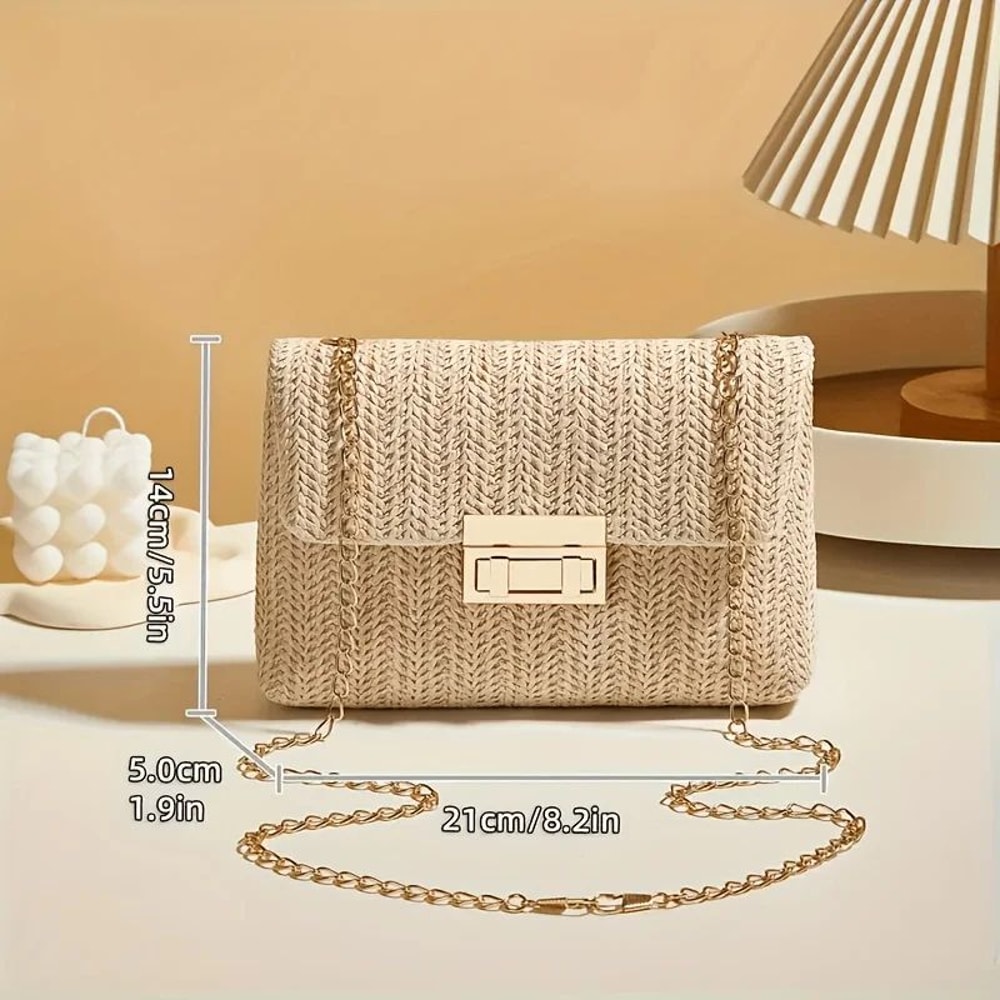 Woven Straw Shoulder Bag Small Crossbody Handbag With Polyester Lining 4