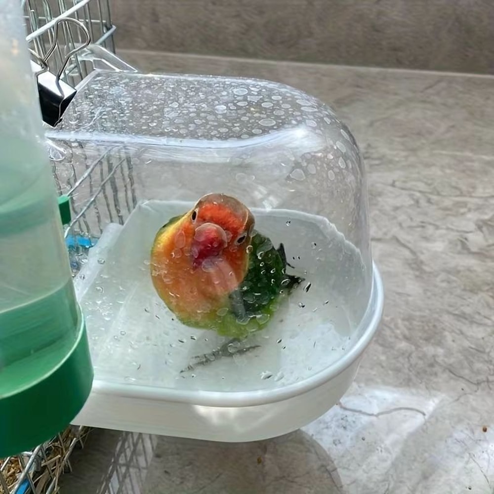 Transparent Splash Proof Bird Bath Tub For Cage With Easy Grip Handle 2
