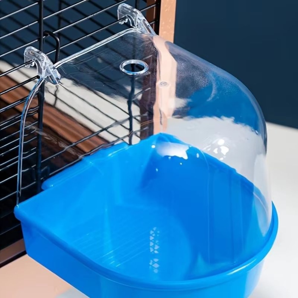 Transparent Splash Proof Bird Bath Tub For Cage With Easy Grip Handle 3