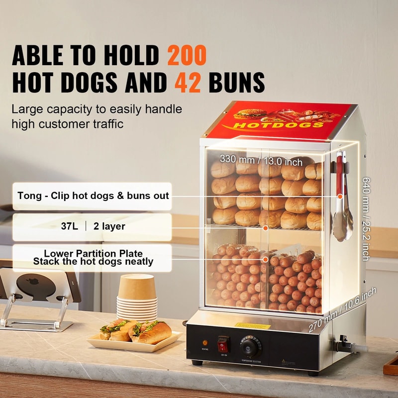 36L 2Tier Hot Dog Steamer With Adjustable Temp Electric Bun Warmer 2