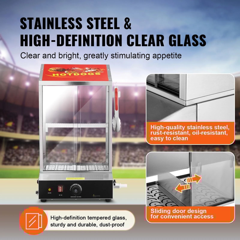 36L 2Tier Hot Dog Steamer With Adjustable Temp Electric Bun Warmer 4