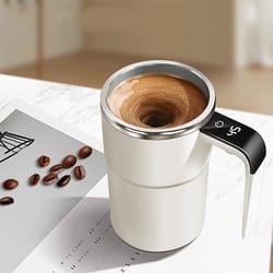 rechargeable self stirring mug with digital temperature display and magnetic mixing