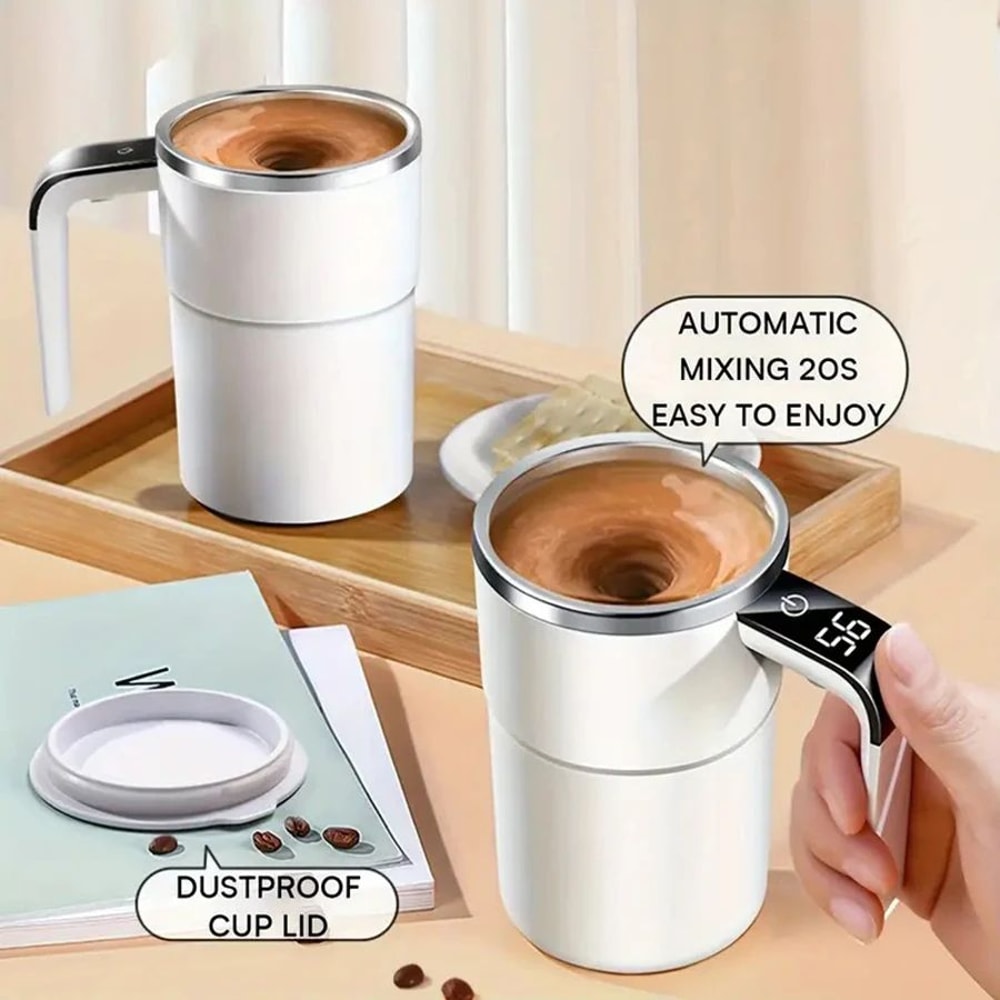 Rechargeable Self Stirring Mug With Digital Temperature Display And Magnetic Mixing 3