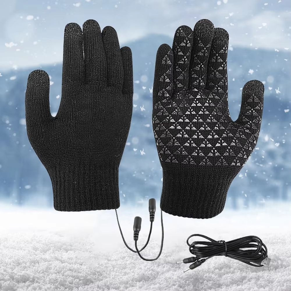 USB Heated Knitted Full Finger Winter Gloves With Touch Screen And NonSlip Grip 1