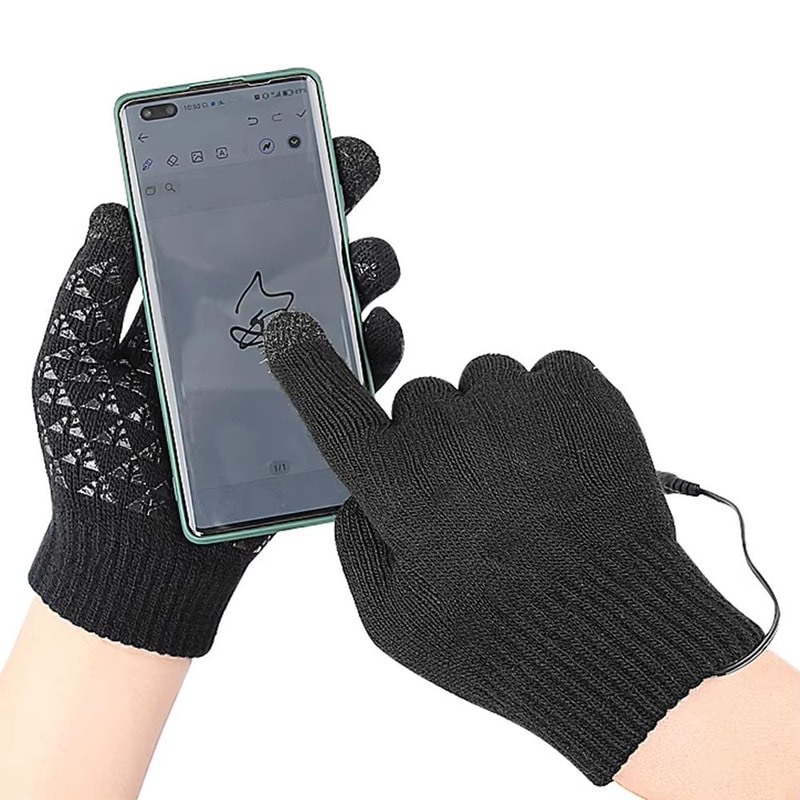 USB Heated Knitted Full Finger Winter Gloves With Touch Screen And NonSlip Grip 4