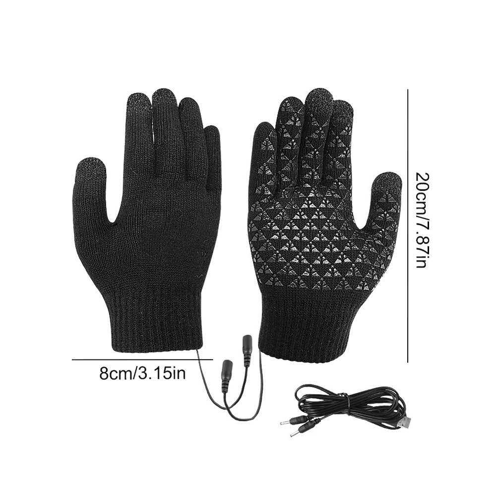 USB Heated Knitted Full Finger Winter Gloves With Touch Screen And NonSlip Grip 6