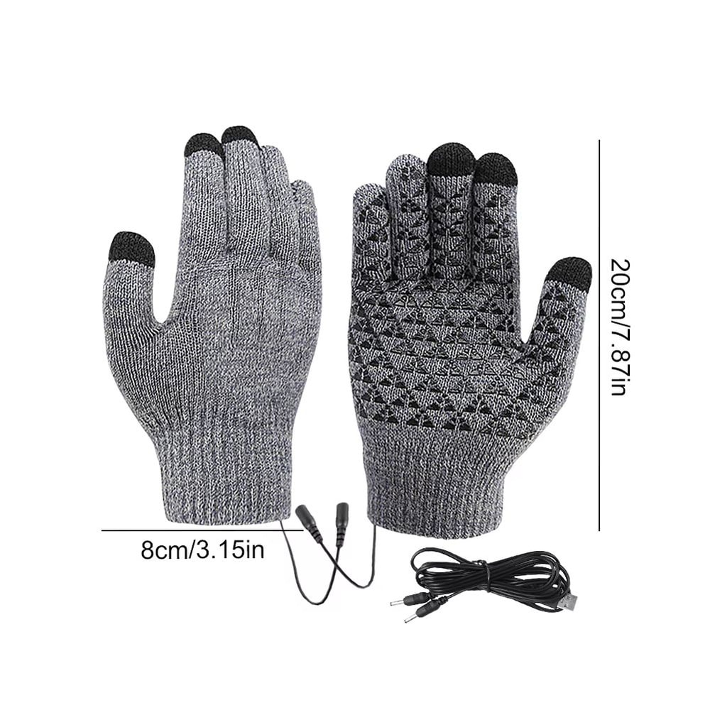USB Heated Knitted Full Finger Winter Gloves With Touch Screen And NonSlip Grip 7