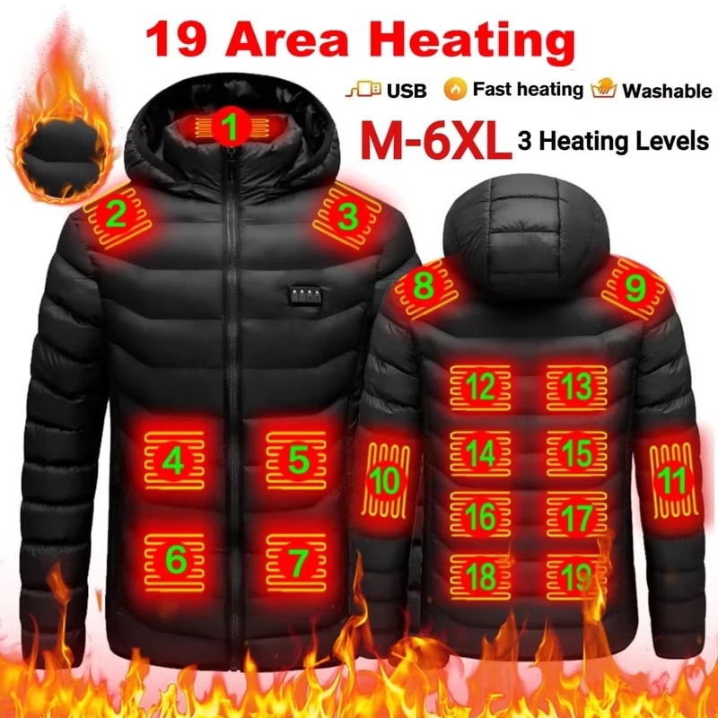 Unisex Rechargeable Electric Heating Jacket With 3 Heat Levels Windproof Thermal Outerwear For Cam 0