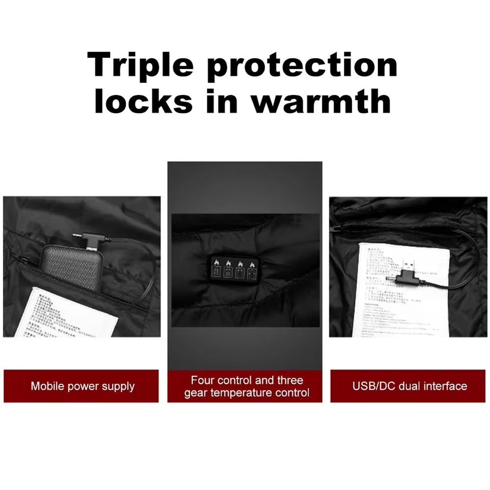 Unisex Rechargeable Electric Heating Jacket With 3 Heat Levels Windproof Thermal Outerwear For Cam 4