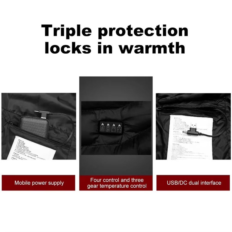 Unisex Rechargeable Electric Heating Jacket With 3 Heat Levels Windproof Thermal Outerwear For Cam 4