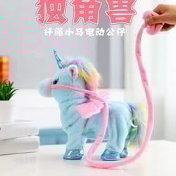 walking and singing electric plush unicorn with leading rope for kids