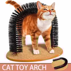 felinefun self-grooming cat arch with massage brush and scratching pad