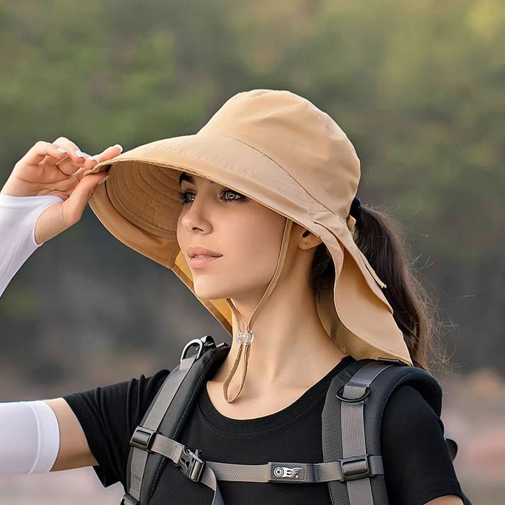 UPF 50 Wide Brim Sun Hat With Neck Flap For Women Outdoor Protection 1