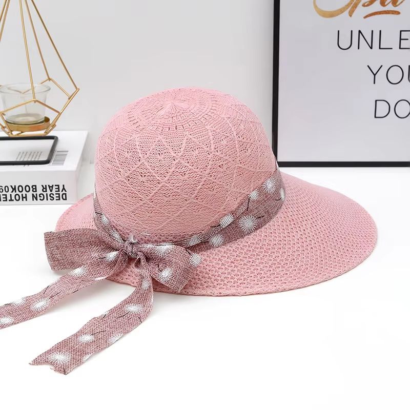 Wide Brim Straw Sun Hat With Bowknot Ribbon For Girls And Women 12
