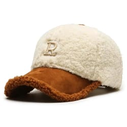 trendy lambswool baseball cap with big letter embroidery for winter comfort