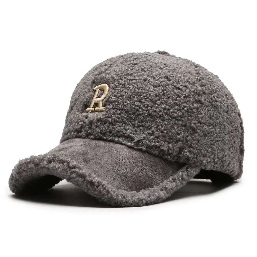 Trendy Lambswool Baseball Cap With Big Letter Embroidery For Winter Comfort 10