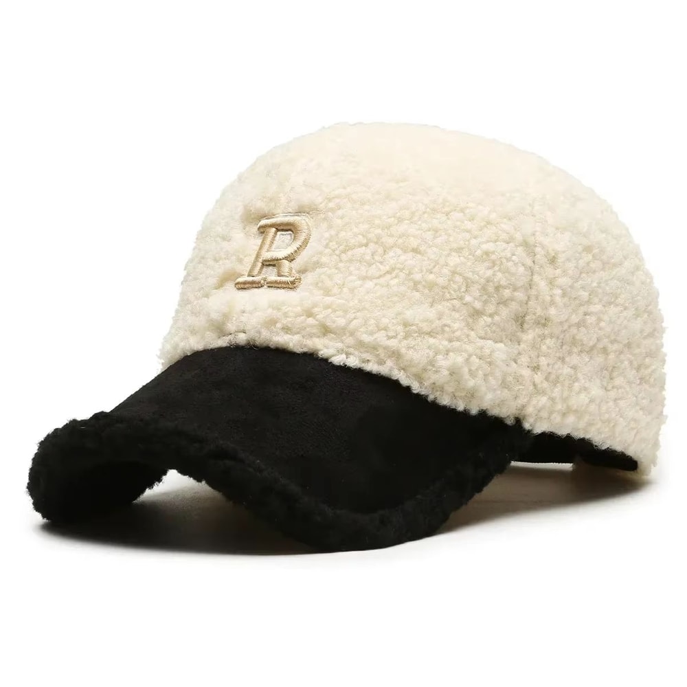 Trendy Lambswool Baseball Cap With Big Letter Embroidery For Winter Comfort 11