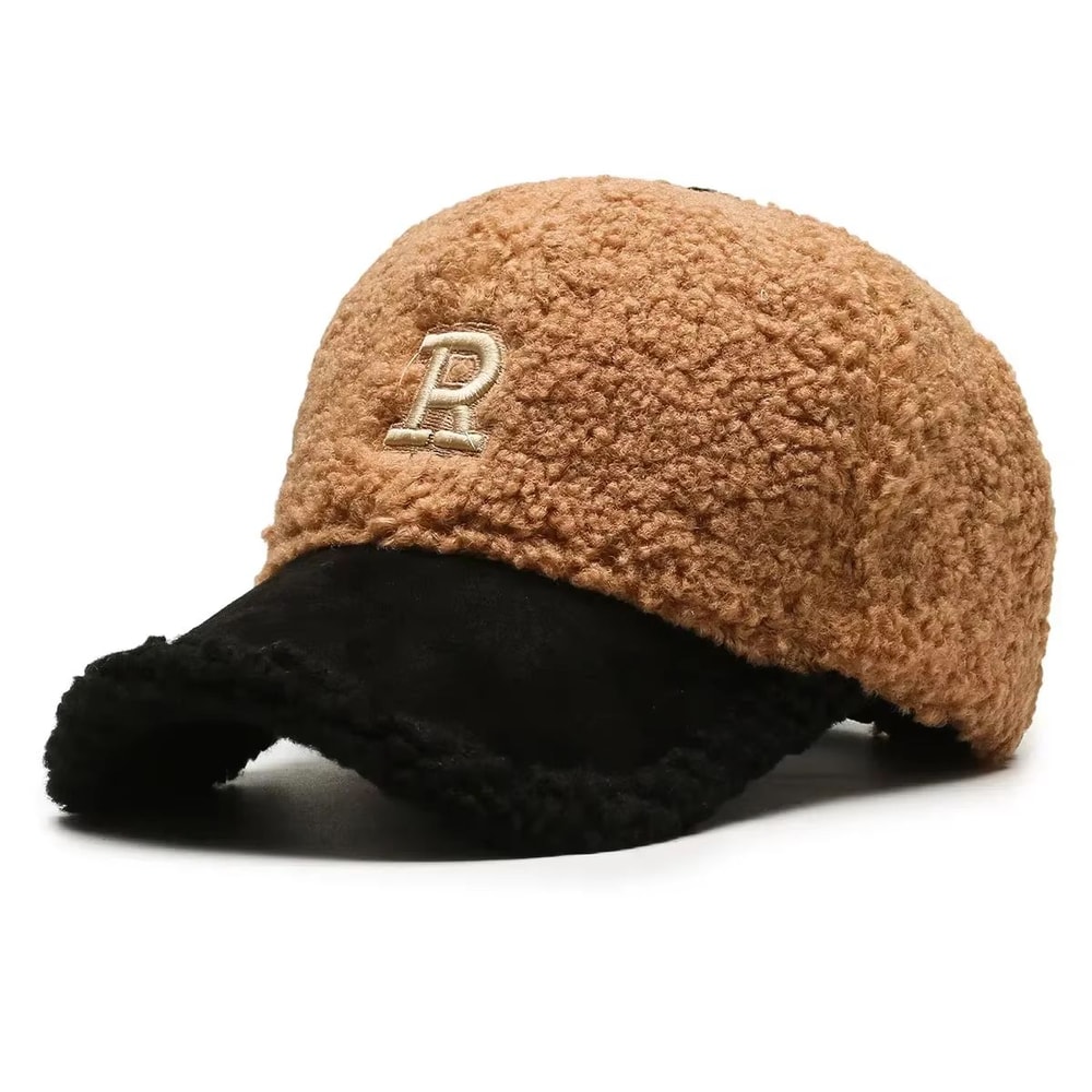Trendy Lambswool Baseball Cap With Big Letter Embroidery For Winter Comfort 12