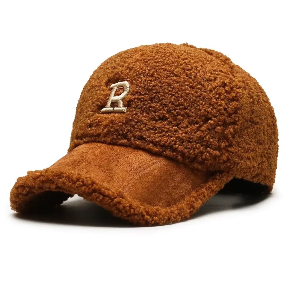 Trendy Lambswool Baseball Cap With Big Letter Embroidery For Winter Comfort 6