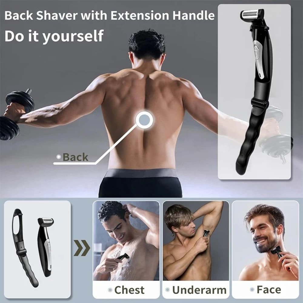 Mens Long Handle Back Shavers Body Groomer With Detachable Extension Handle 1