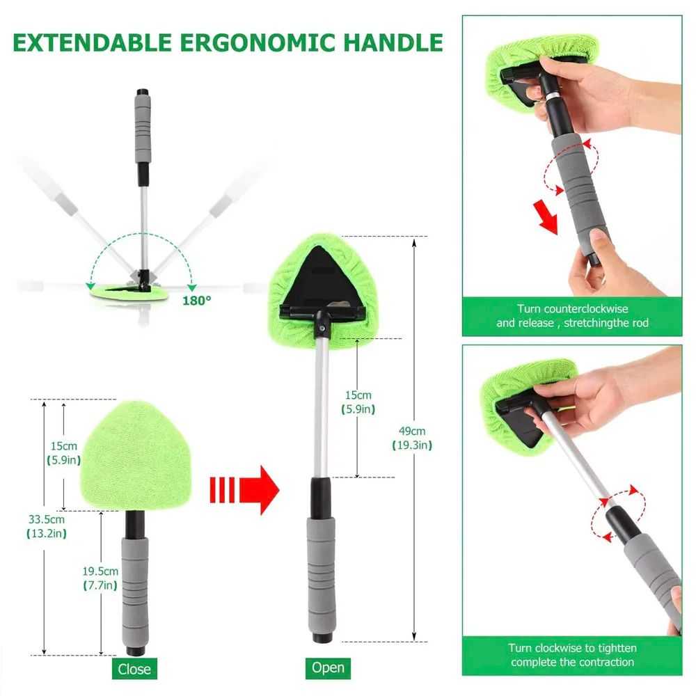 Telescopic Microfiber Car Window And Windshield Cleaning Brush Set For StreakFree Glass Care 3