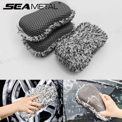 seametal two-sided microfiber car wash sponge with plush and mesh wheel brush