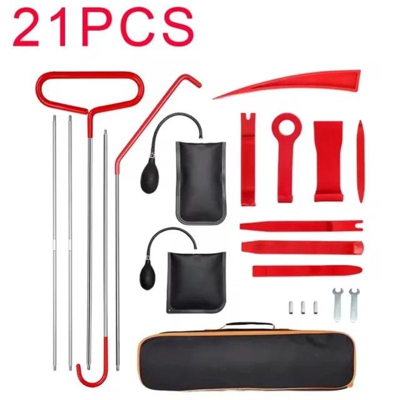 1821Piece Car Door Repair And Unlock Tool Kit With Inflatable Air Wedge And LongReach Gripper Tools 4