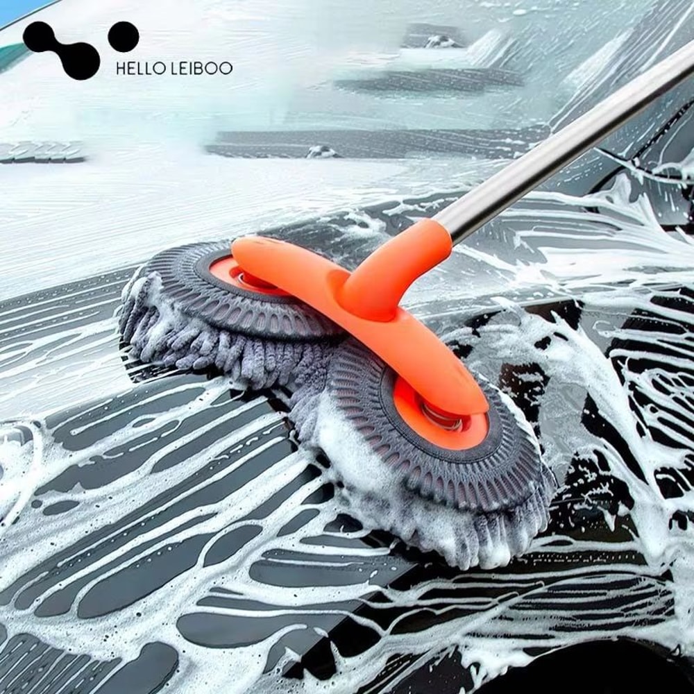 LEIBOO Telescopic Chenille Car Washer Mop With Double Brush Head For Exterior And Window Cleaning 0