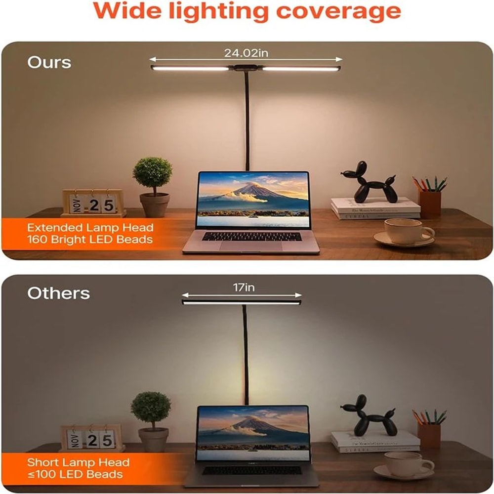 LED Desk Lamp With Clamp Double Head Clip On Architect Light Dimmable 3 Color Temperatures 2