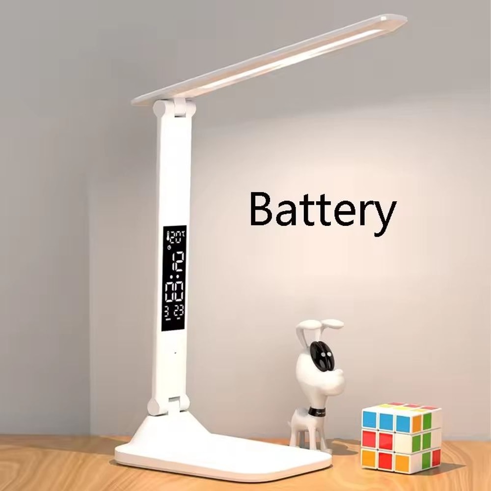 Folding USB Rechargeable LED Desk Lamp With Touch Dimming Eye Protection Alarm Clock And Thermomete 7