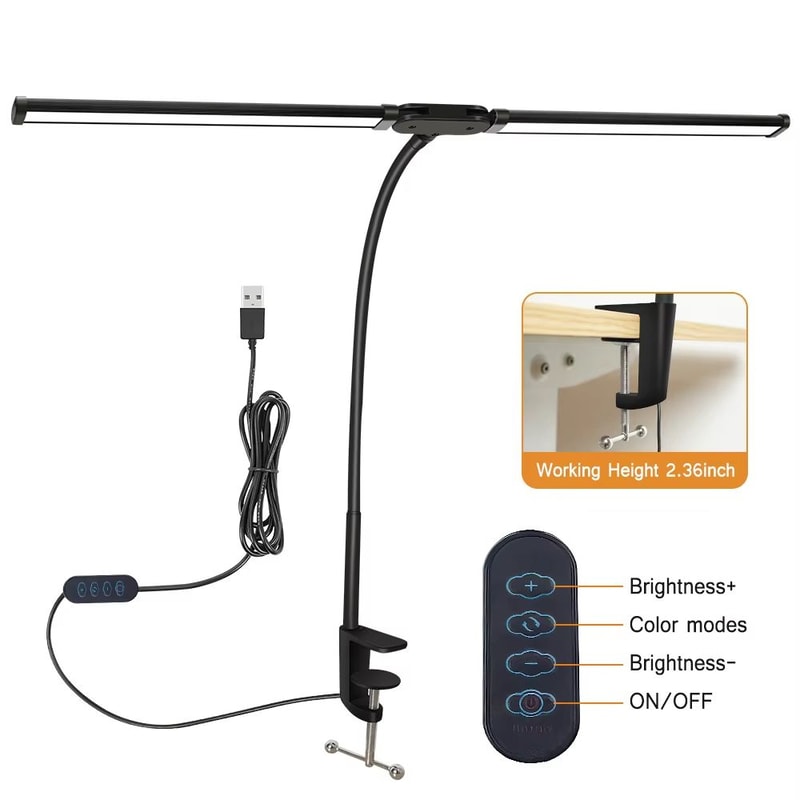 Dual Head LED ClipOn Desk Lamp With Remote And 5 Color Modes Adjustable Architectural Reading Ligh 7