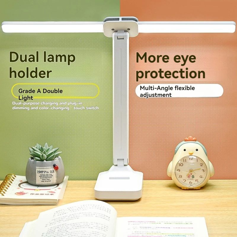 Foldable Dual Head LED Desk Lamp With USB Rechargeable Battery Dimmable Reading Night Light For B 2