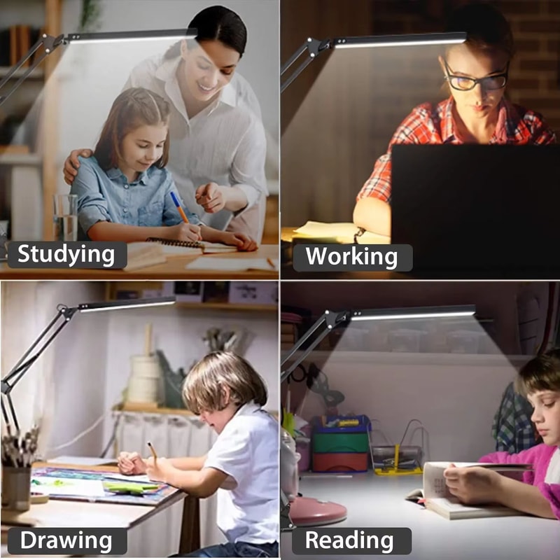 Adjustable Metal Swing Arm LED Desk Lamp With Clamp EyeCaring Architect Light With 3 Color Modes 3