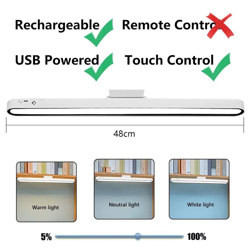 Remote Control Magnetic Hanging USB Rechargeable LED Desk Lamp Stepless Dimming Night Light For St 6