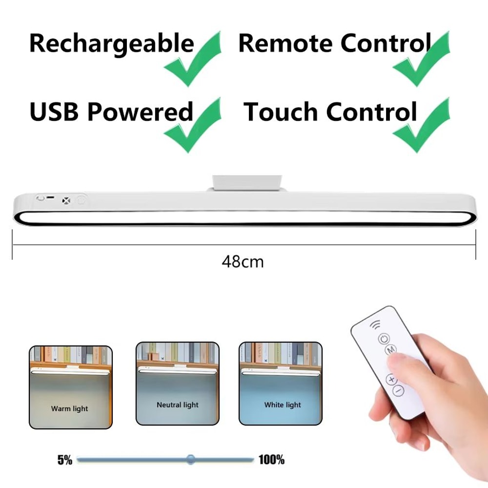 Remote Control Magnetic Hanging USB Rechargeable LED Desk Lamp Stepless Dimming Night Light For St 7