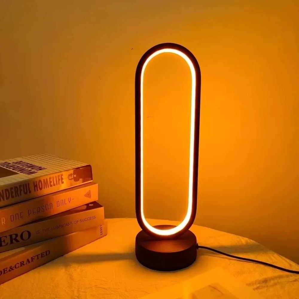 USB Rechargeable Ring LED Table Lamp Dimmable Modern Bedside Night Light For Bedroom Living Room 3