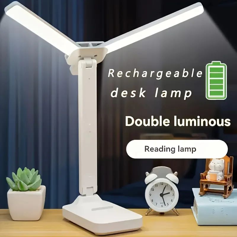 USB Rechargeable DualHead LED Desk Lamp Stepless Dimming Touch Night Light With EyeProtection Read 0