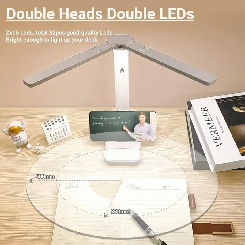 USB Rechargeable DualHead LED Desk Lamp Stepless Dimming Touch Night Light With EyeProtection Read 3