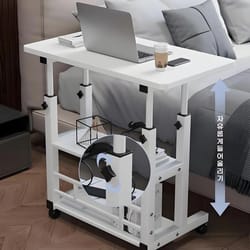 double-layer movable office desk with storage shelf – adjustable bedside laptop table for home and work