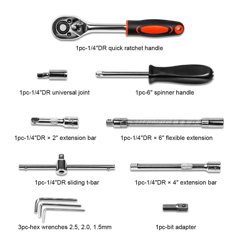 46Piece 14 Inch Drive Socket Set With QuickRelease Ratchet And CRV Metric Sockets 2