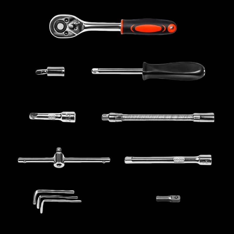 46Piece 14 Inch Drive Socket Set With QuickRelease Ratchet And CRV Metric Sockets 3